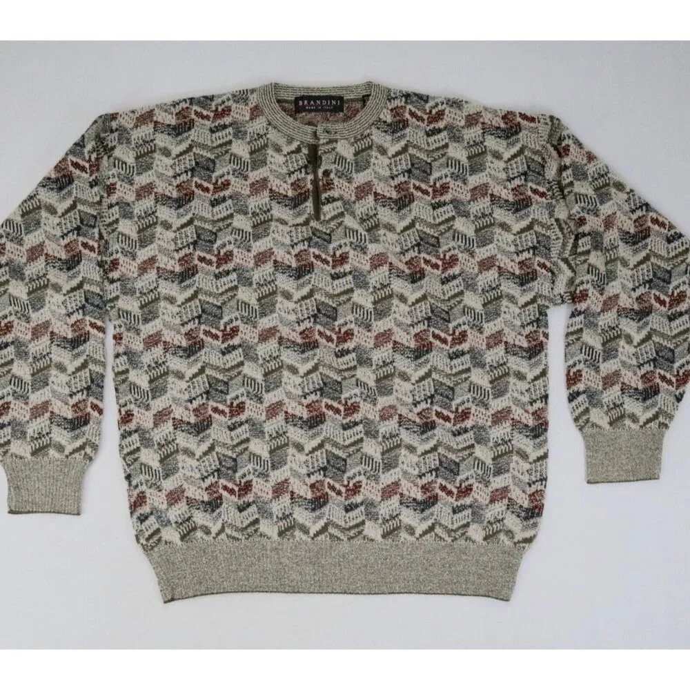 Vintage Brandini Sweater Mens Sz XL Geometric 1990s‎ Dad Grandpa 90s Italy